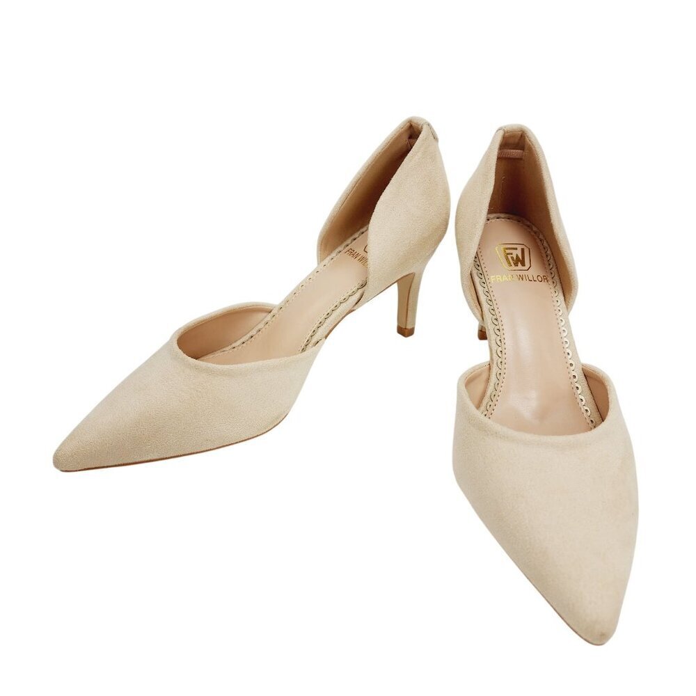 Fran Willor Beige Suede Heels Size 7 Pointed Toe DOrsay Style Womens Shoes - Picture 7 of 16